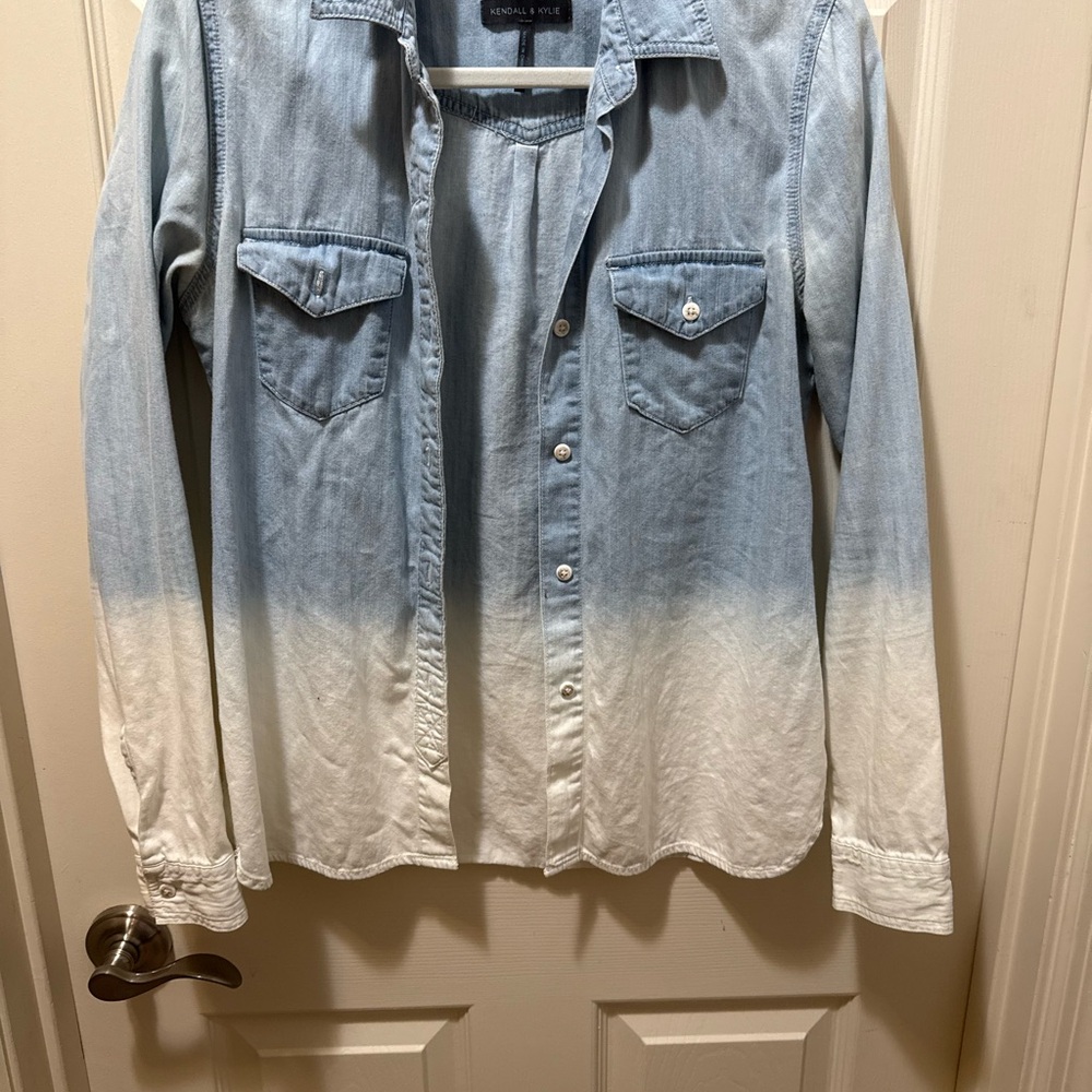 Kendall & Kylie Blue and White Button Down Shirt